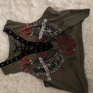 Edgy Graphic Lace-Up Women Top